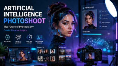 Artificial Intelligence Photoshoot creating professional AI-generated portraits using advanced AI photography technology