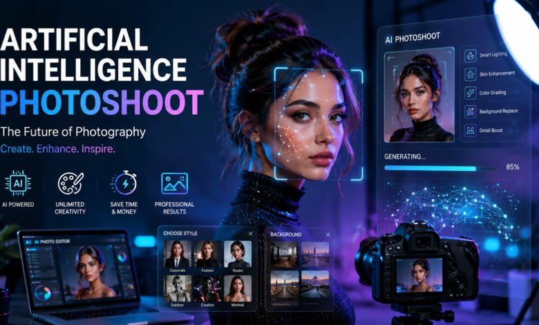 Artificial Intelligence Photoshoot creating professional AI-generated portraits using advanced AI photography technology