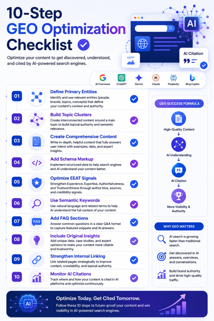 10-step Generative Engine Optimization checklist for improving AI search visibility and citations