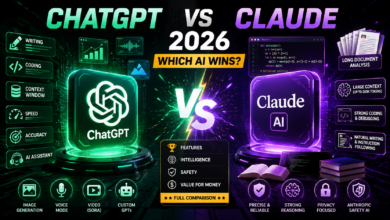ChatGPT vs Claude 2026 comparison showing AI assistants for writing, coding, long document analysis, context window, and productivity features