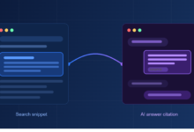 Illustration comparing Answer Engine Optimization and Generative Engine Optimization, showing a search snippet next to an AI chat citation"