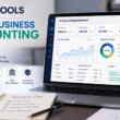 Best AI Tools for Small Business Accounting 2026 feature image showing an AI accounting dashboard with automated bookkeeping, invoicing, financial analytics, cash flow tracking, and business finance insights on a laptop.