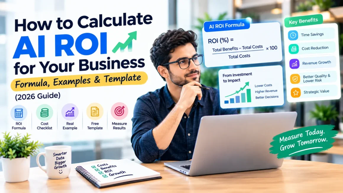 How to calculate AI ROI for your business using the ROI formula, AI implementation costs, time savings, revenue growth, and measurable business results.