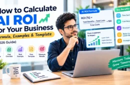 How to calculate AI ROI for your business using the ROI formula, AI implementation costs, time savings, revenue growth, and measurable business results.