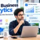 AI for business analytics dashboard showing sales forecasting, customer churn prediction, marketing performance analysis, and data-driven decision-making for businesses.